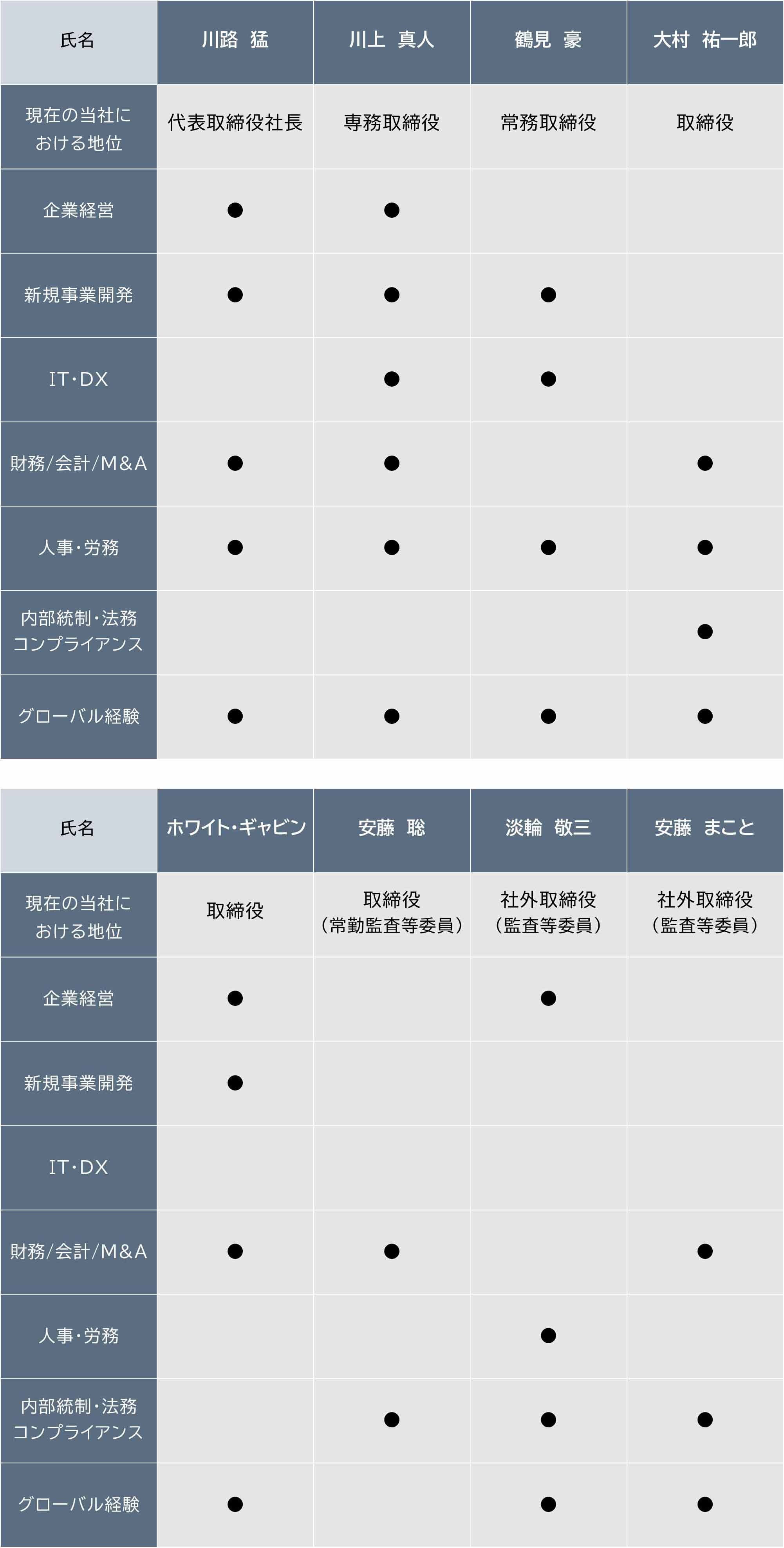 スキルマトリックス一覧
